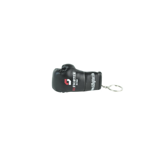 Schwarzer Mini-Boxhandschuh-Schlüsselanhänger mit Ring, Branding B2 Fighter.