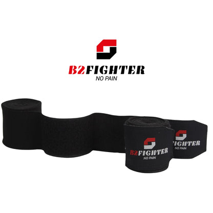 Schwarze Boxbandagen B2FIGHTER mit Logo, ein Paar, eingerollt
