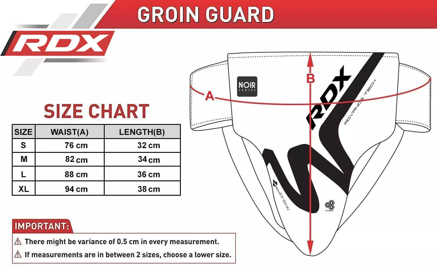Tiefschutz T15 NOIR Größentabelle RDX 