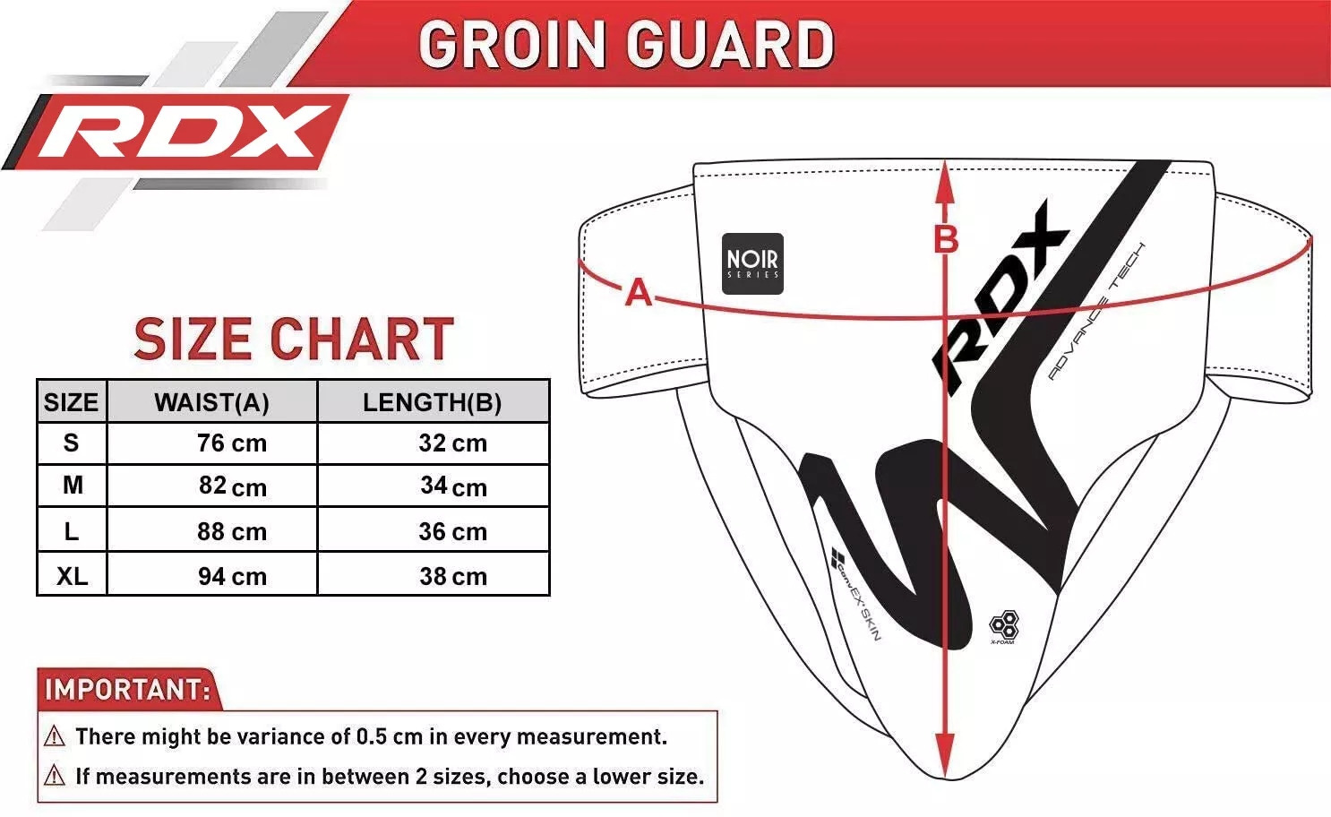 Tiefschutz T15 NOIR Größentabelle RDX 