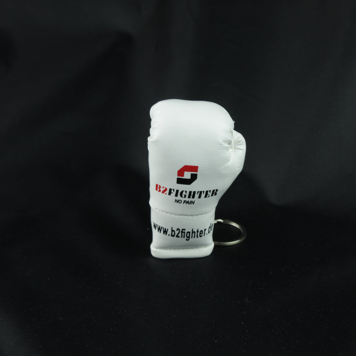 Mini-Boxhandschuh-Schlüsselanhänger, weißer Boxhandschuh mit Logo und Ring
