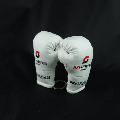 Mini-Boxhandschuh-Schlüsselanhänger, weißes Handschuhpaar mit Ring