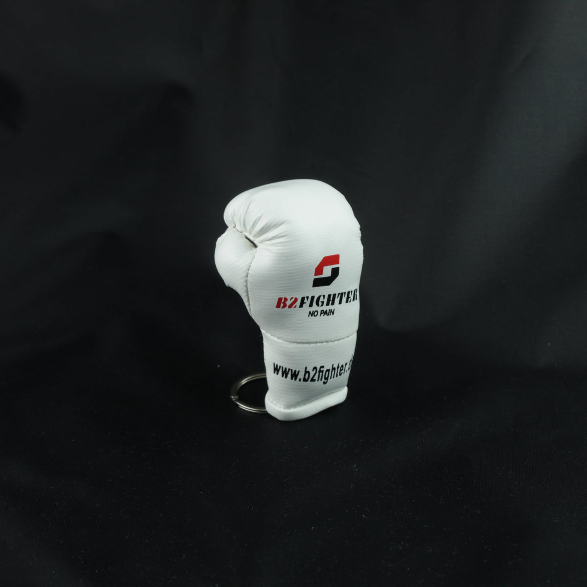 Mini-Boxhandschuh-Schlüsselanhänger, weißer Boxhandschuh mit Logo und Ring