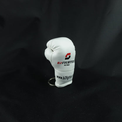 Mini-Boxhandschuh-Schlüsselanhänger, weißer Boxhandschuh mit Logo und Ring