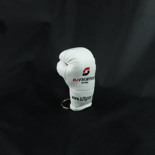 Mini-Boxhandschuh-Schlüsselanhänger, weißer Boxhandschuh mit Logo und Ring