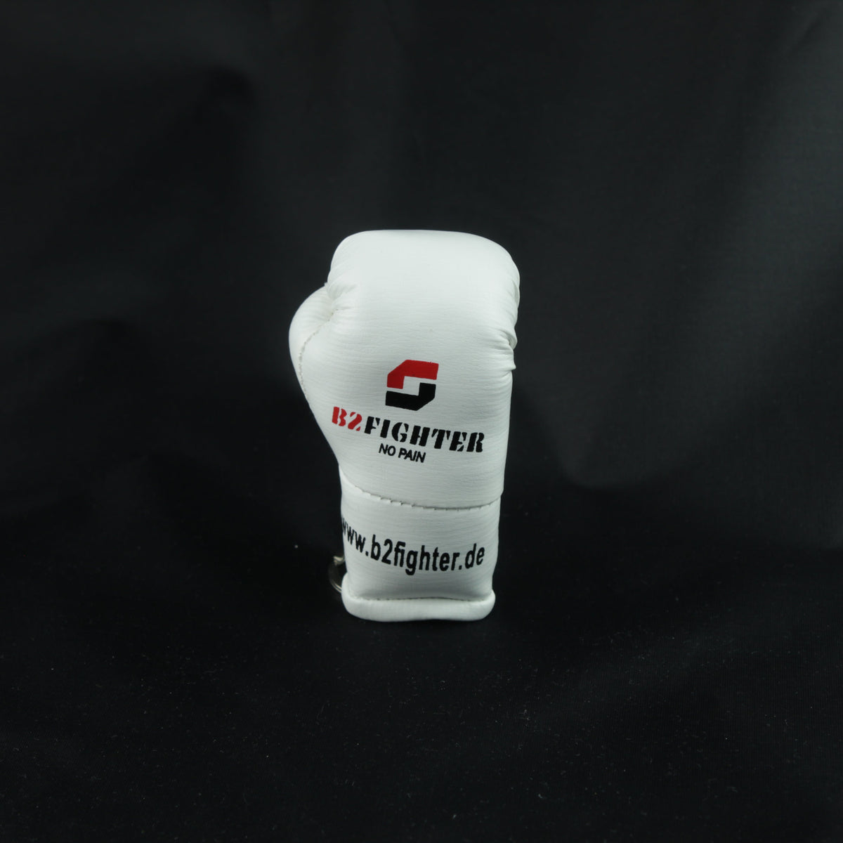 Mini-Boxhandschuh-Schlüsselanhänger, weißer Handschuh mit gesticktem Logo vorn
