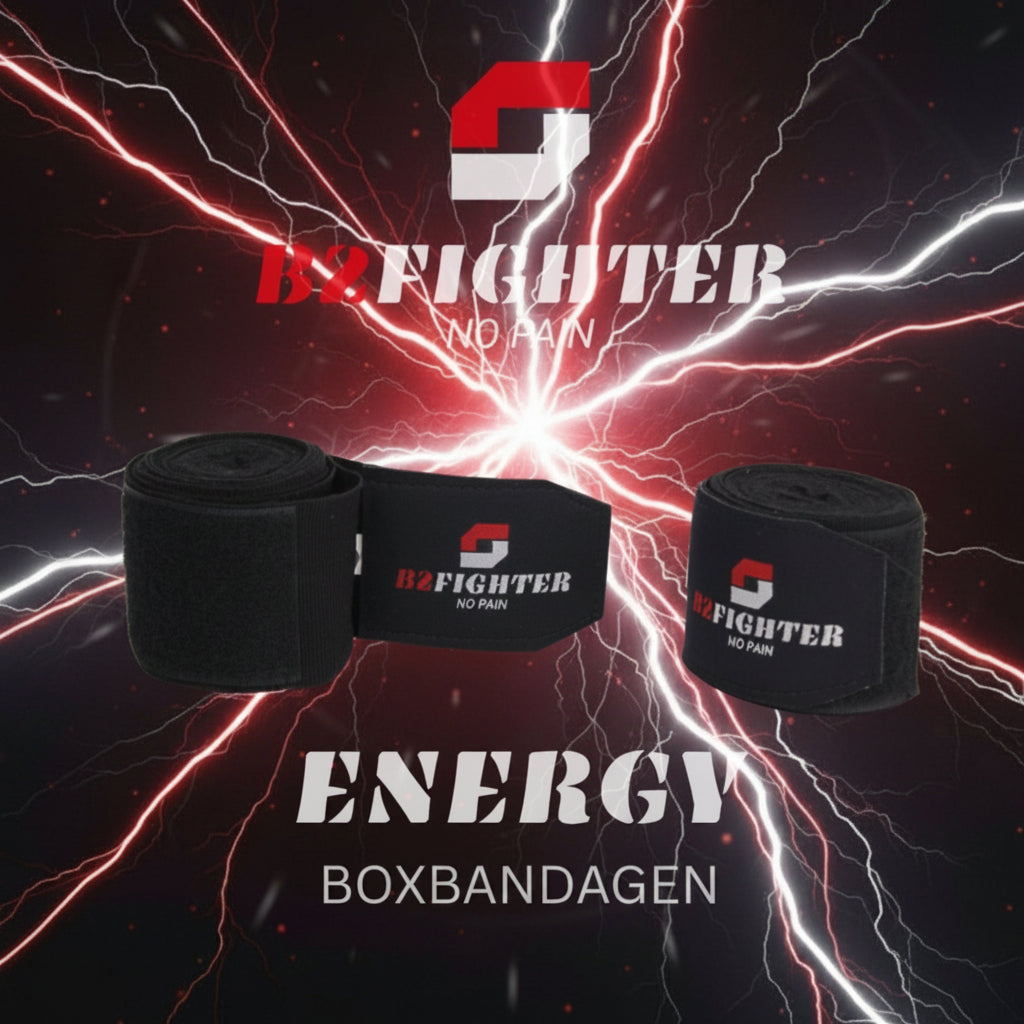 B2FIGHTER Boxbandagen Energy, schwarze Boxbandagen im Set, mit Logoetikett