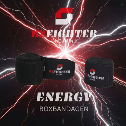B2FIGHTER Boxbandagen Energy, schwarze Boxbandagen im Set, mit Logoetikett