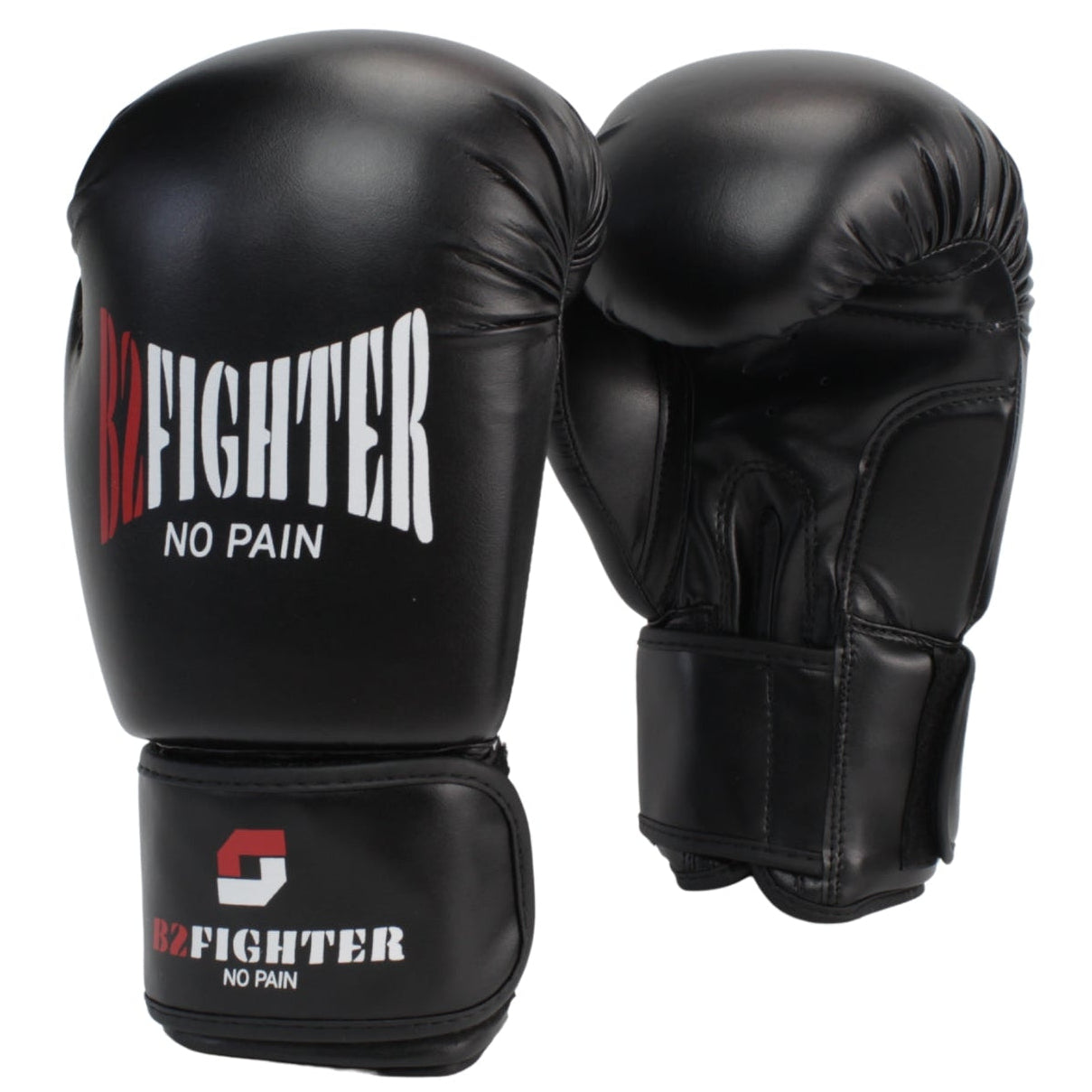 B2FIGHTER Boxhandschuhe-Paar, schwarz, gepolsterte Handgelenkmanschetten mit Logo.