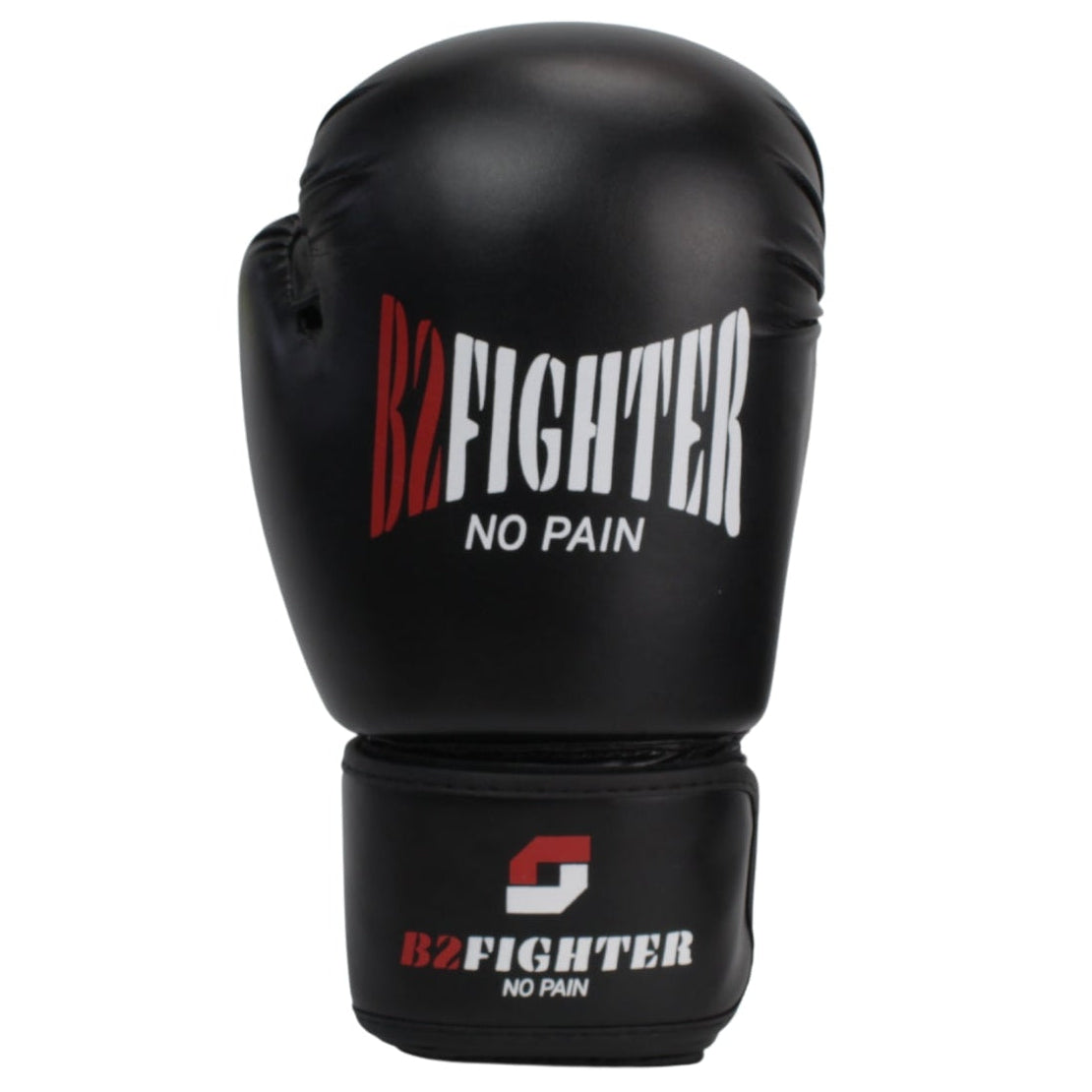 B2FIGHTER Boxhandschuhe, schwarz, mit Logo und Aufschrift „No Pain“.