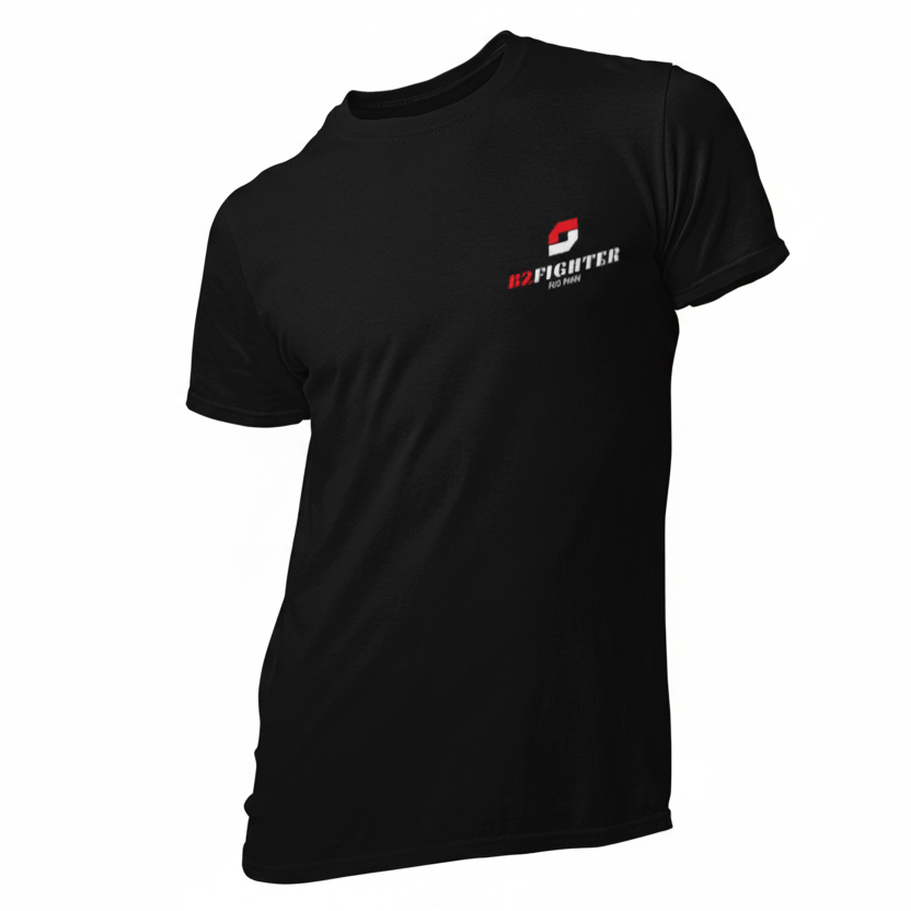 Schwarzes B2FIGHTER T-Shirt, Brustlogo, kurzärmelig