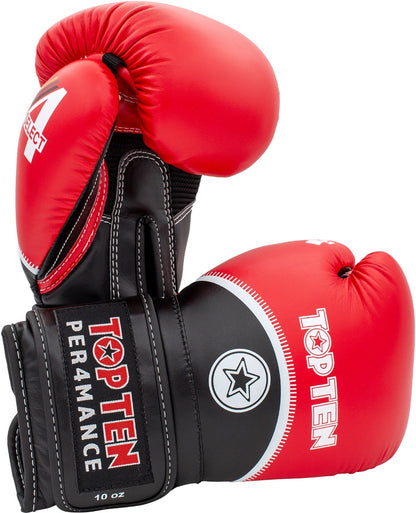 Boxhandschuhe 4Select von TOPTEN: rotes Paar mit schwarzem Handflächenbereich und Stern-Logo